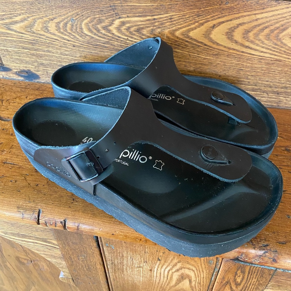 Birkenstock Papillio Gizeh platform thong sandal 40 black leather 9 9.5 10